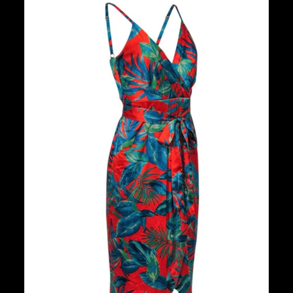Nicole Miller Red Tropical Satin Dress